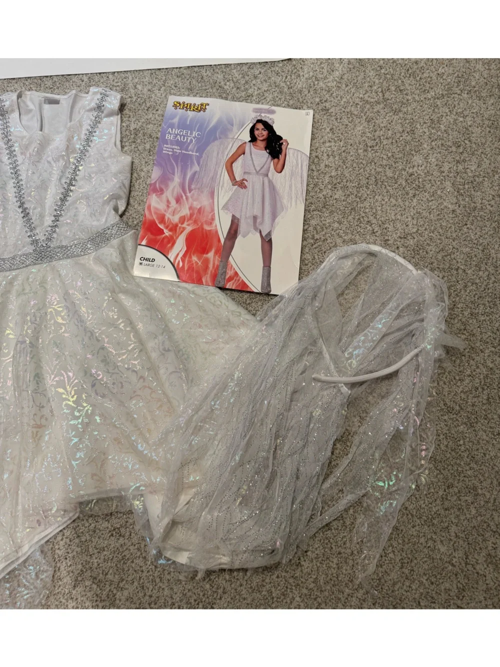 Spirit Halloween Angelic Beauty White Angel Costume Dress Wings Halo Child Large